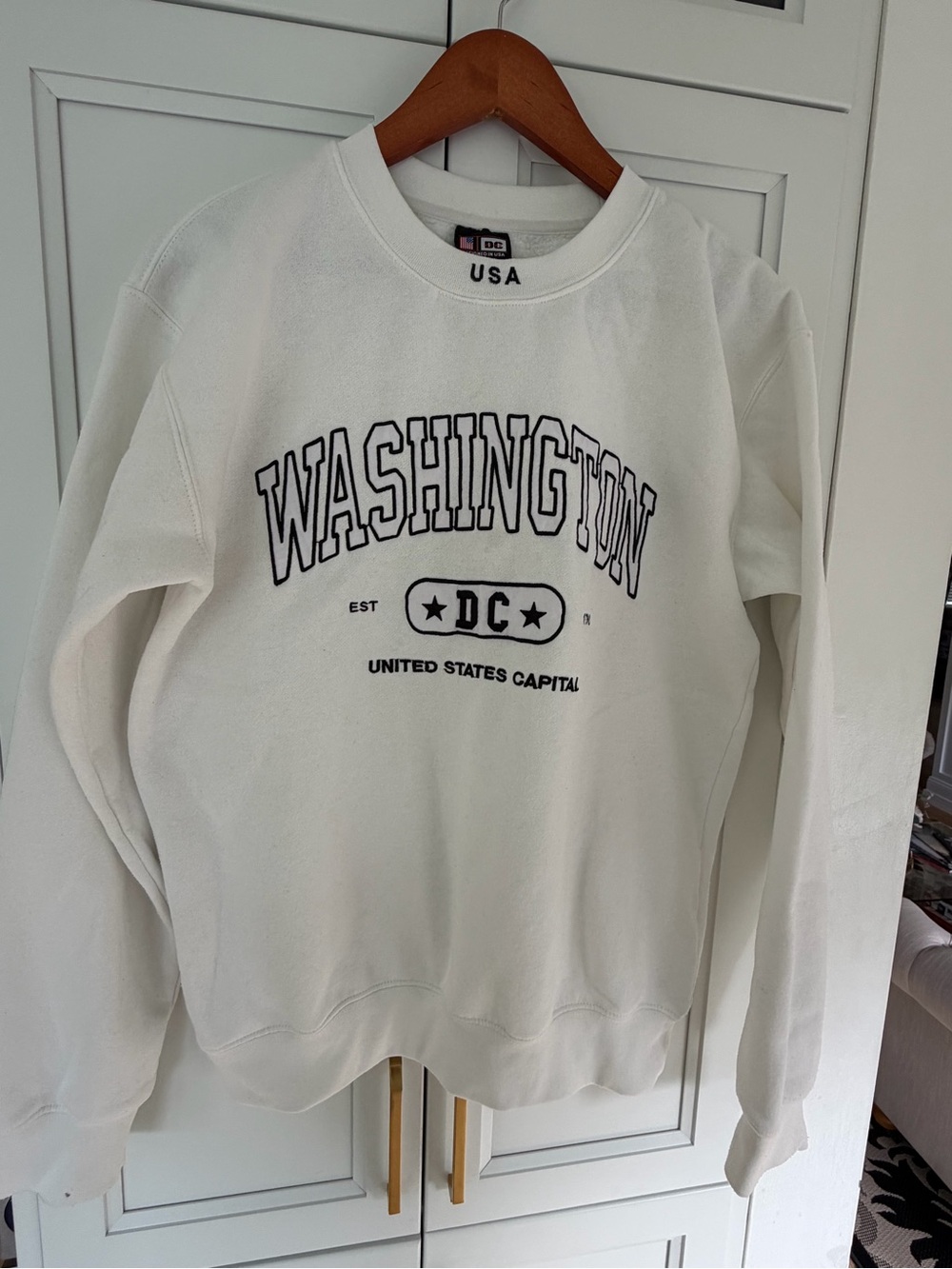 DC White Sweatshirt with Black Washington Graphics